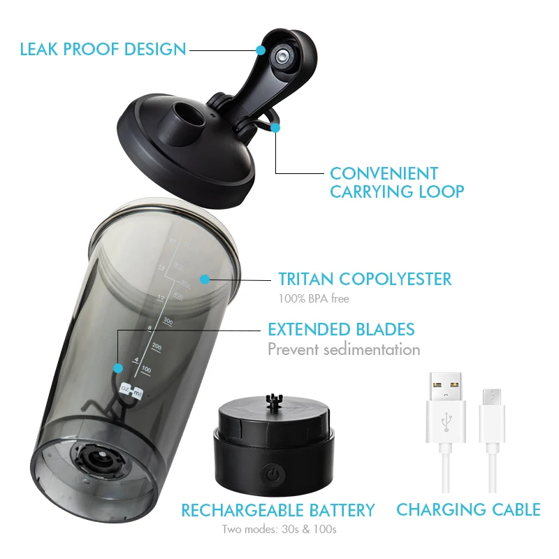 Stainless steel electric shaker stir quickly melting flask Hot Cold insulated sports electric shaker water bottles