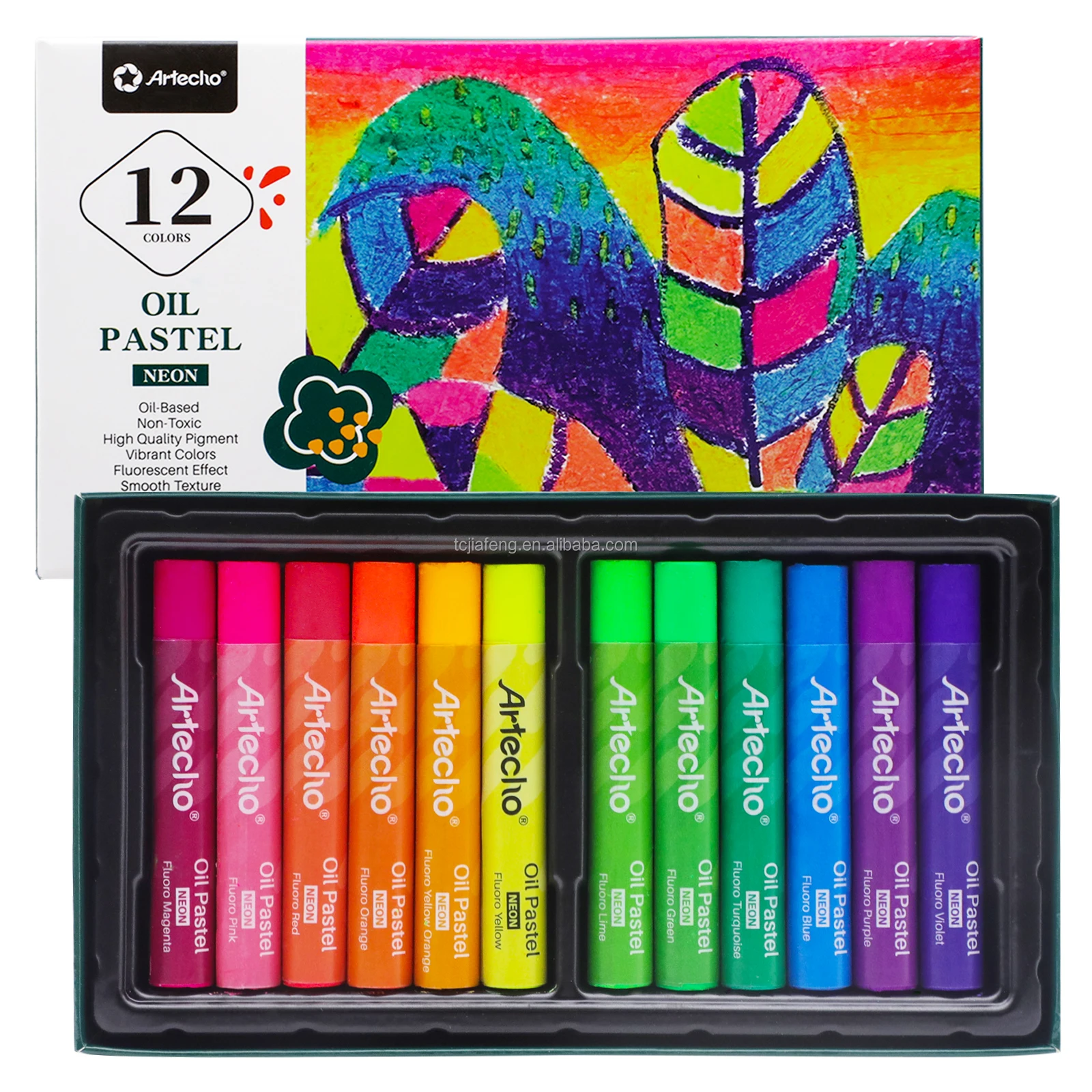 Artecho new arrival wholesale 12 neon Colors no toxic round Shaped oil pastel set with paper box
