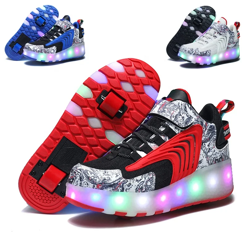 Casual Kids LED Roller Skate Shoes Single Wheel Light Best Gift Boys Girls Birthday Thanksgiving Christmas Day Lace Upper
