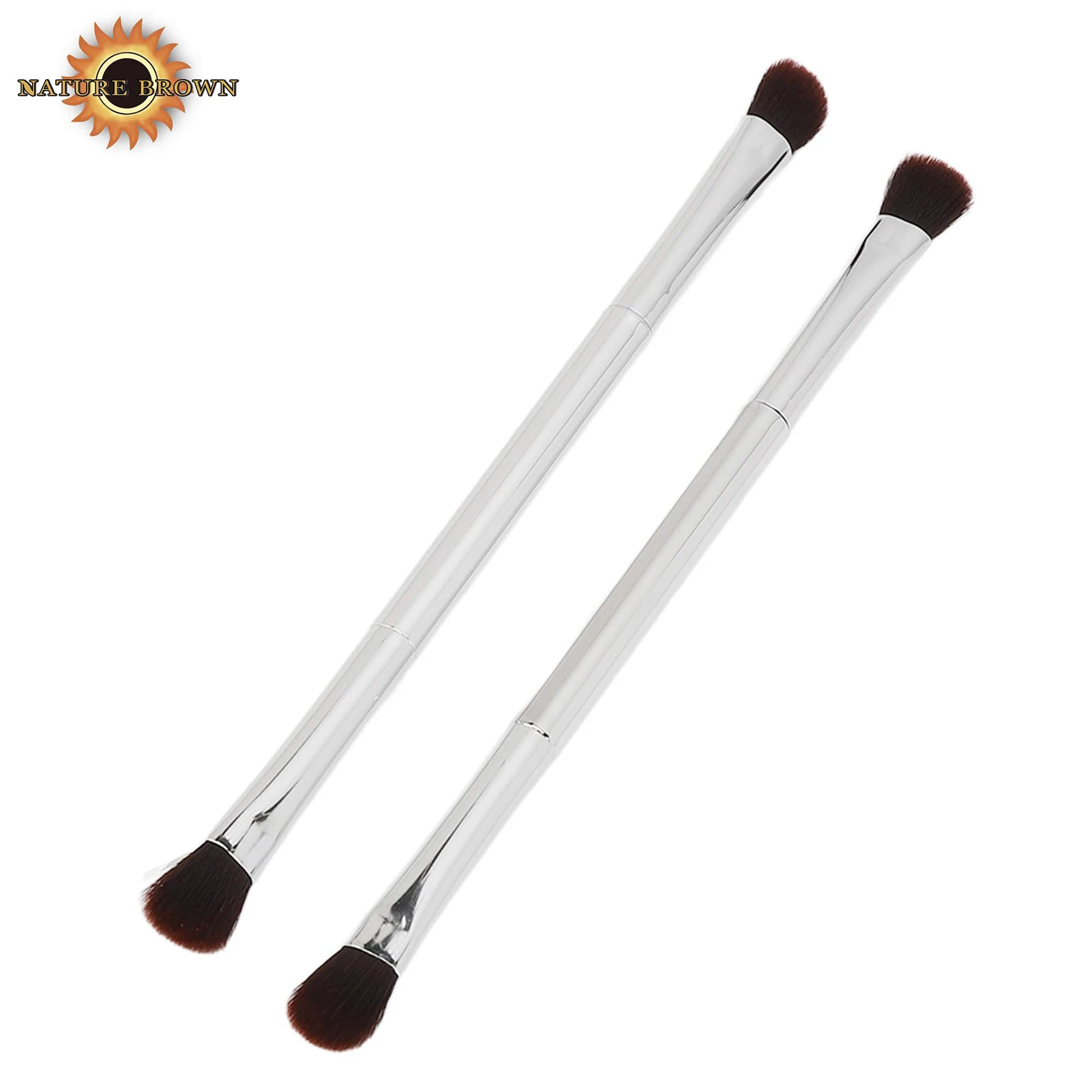 Double-Ended Silver Face Makeup Brush Set Soft Fiber Hair for Nose Contour Eyeshadow Home Stage Performance Cosmetology Tool