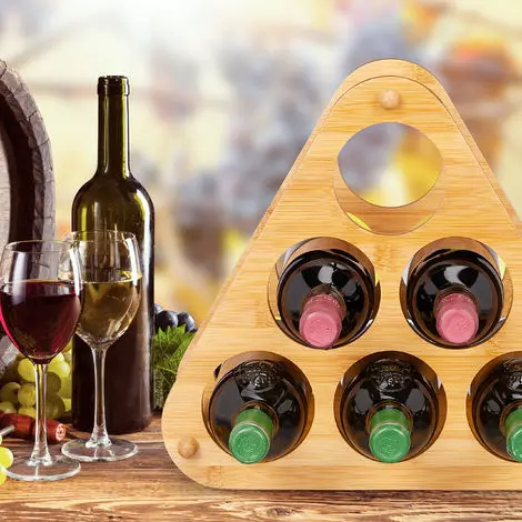 6 Bottles Capacity, Pyramid Wine Holder, Table Stand Bamboo Wine Rack