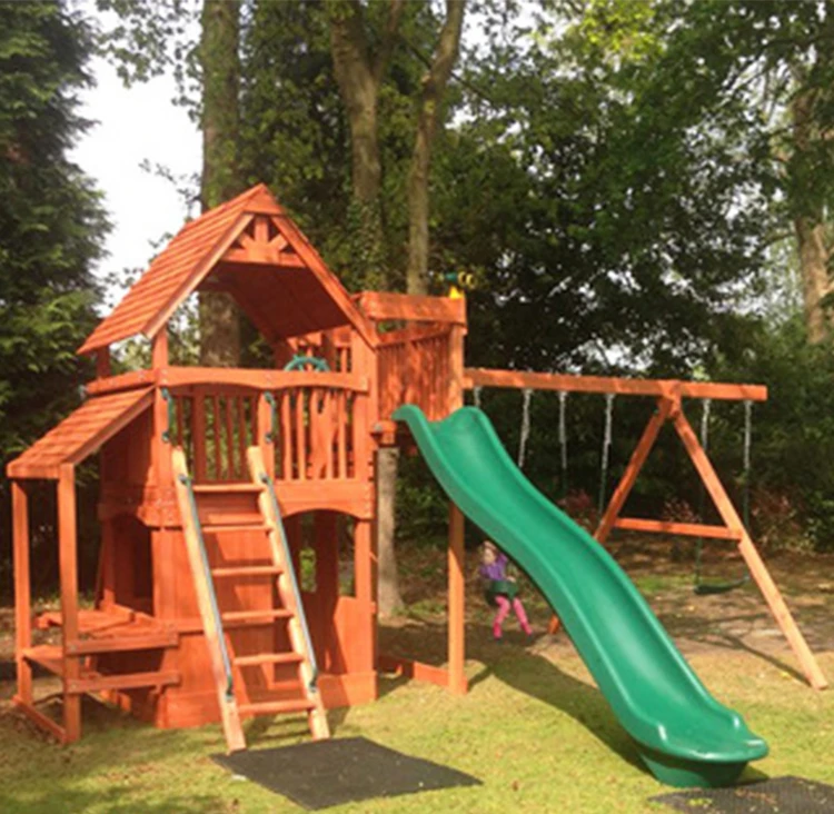 Custom Playground garden for kids wooden swing set and wood slide play set