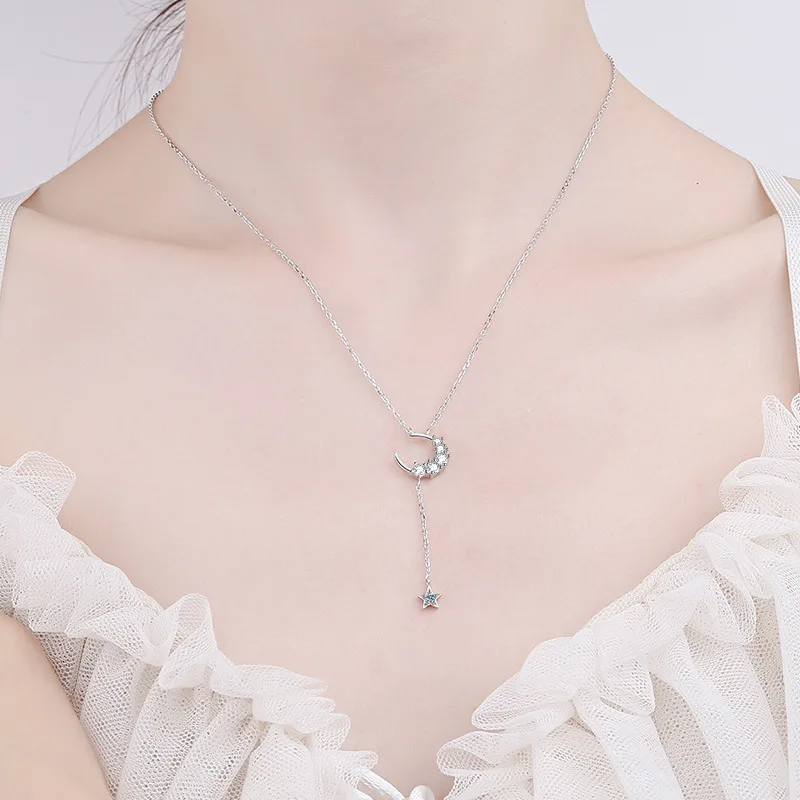 Silver 925 Original Brilliant Cut 0.3 Carat Diamond Test Past D Color Moissanite Pendant Necklace Micro Gemstone Circle Chain