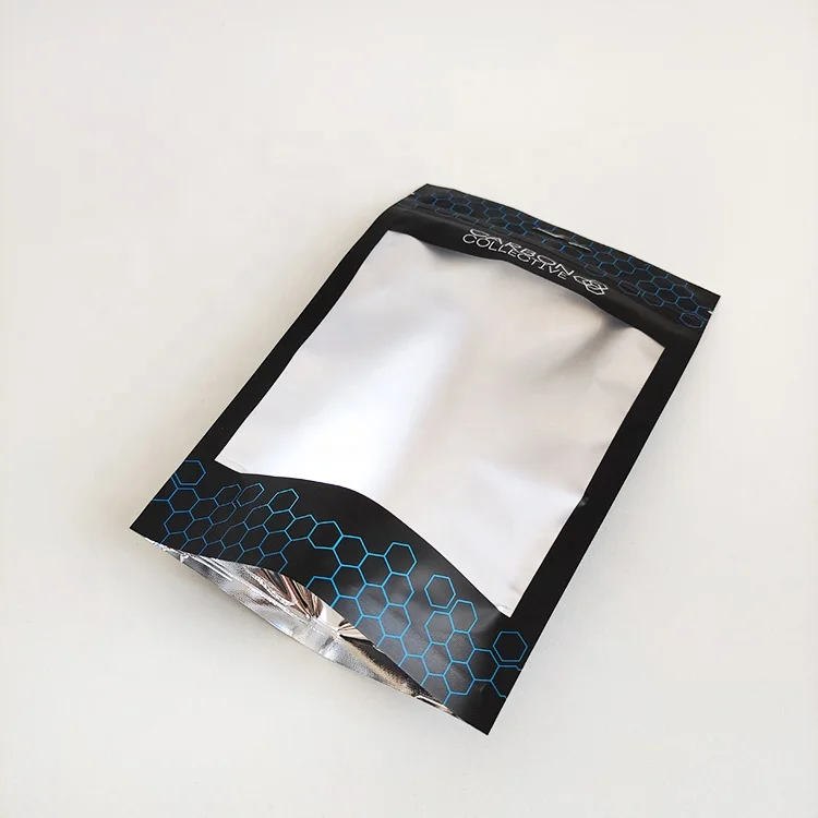 Custom Printed Black Aluminum Foil Plastic Transparent Window Food Packaging Bolsa Stand Up Pouch With Zipper