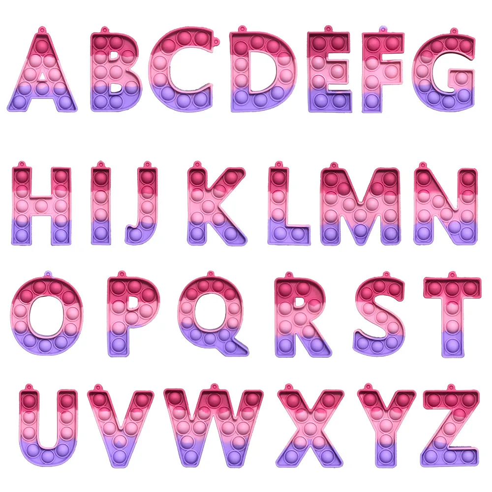 Tie-dye color 26pcs Alphabetical Letters alphabet push bubble toy Anti Stress Toy popper Fidget Sensory Toys for Adult Child