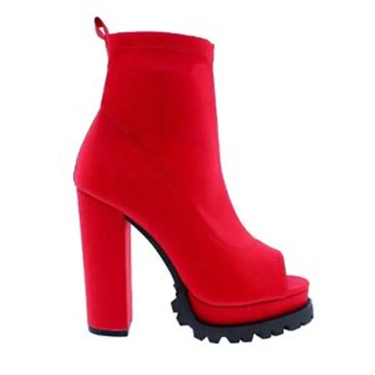 
High Quality Fashion Women Patent Leather Peep Ladies Toe Chunky Block High Heel Platform Ankle Boots 