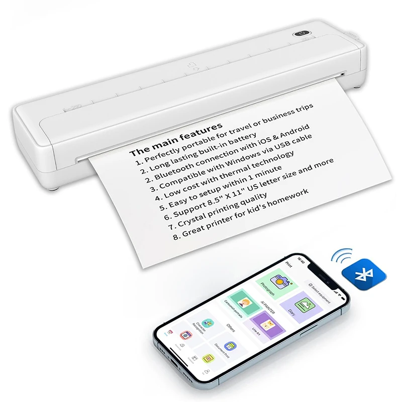 HZTZ A4 Portable Bluetooth 203dpi Mini Thermal Photo Printer Black White Inkless Tattoo Sticker Printer for Home Office