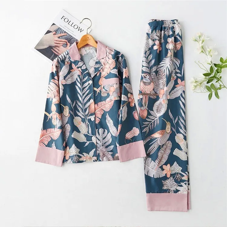 
Wholesale New Design Women Sleepwear Pregnant Western Cotton Printed Two Piece Adult Ladies Pajamas Set 