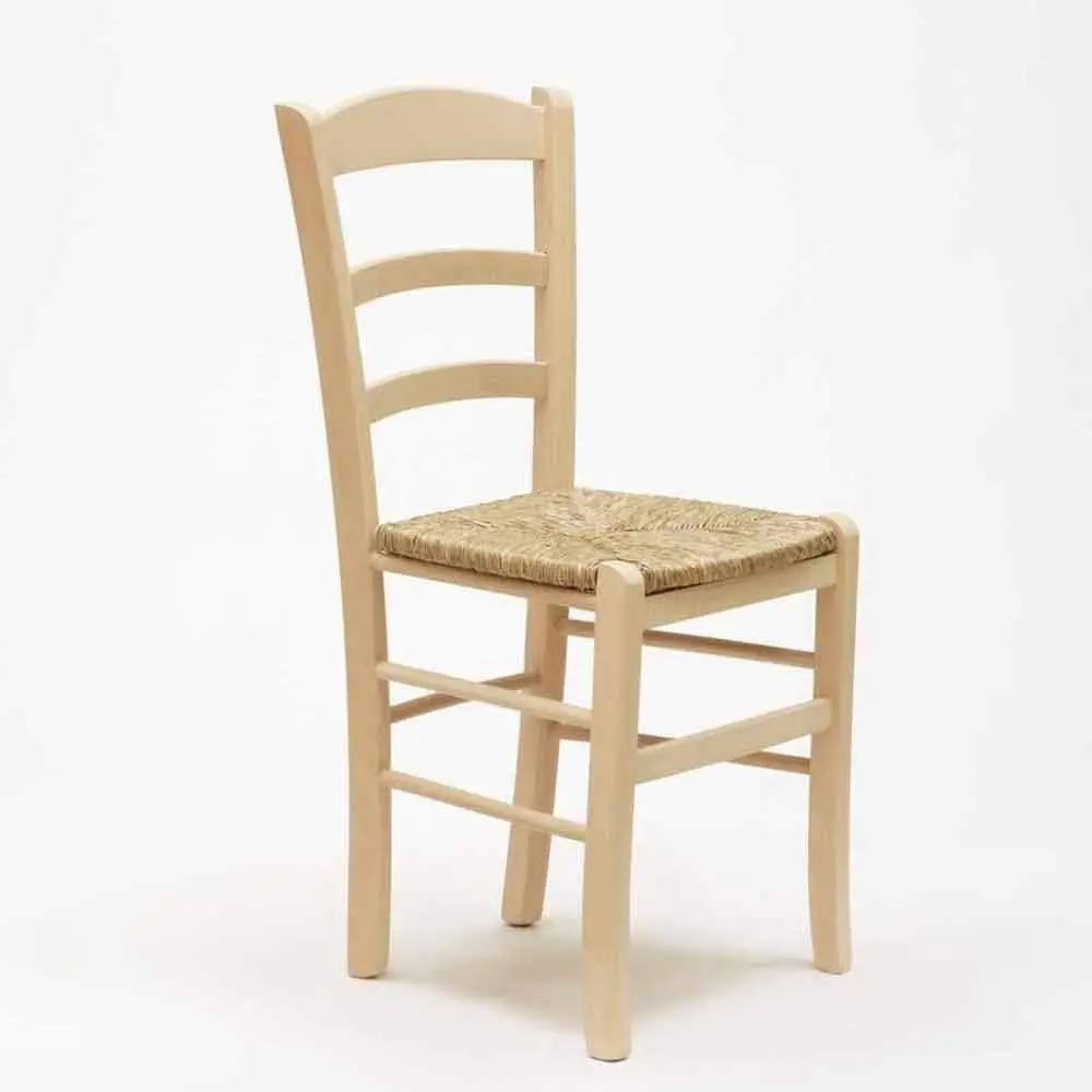 modern wooden chair with straw seat