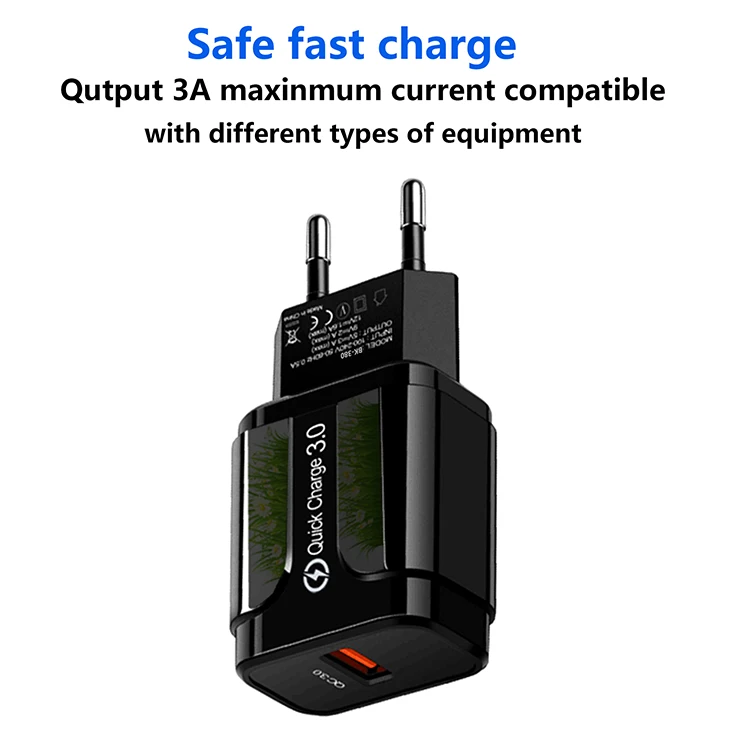 
Universal QC3.0 Fast Charging 3A USB Power Home Wall Travel Charger Adapter for Smartphones 