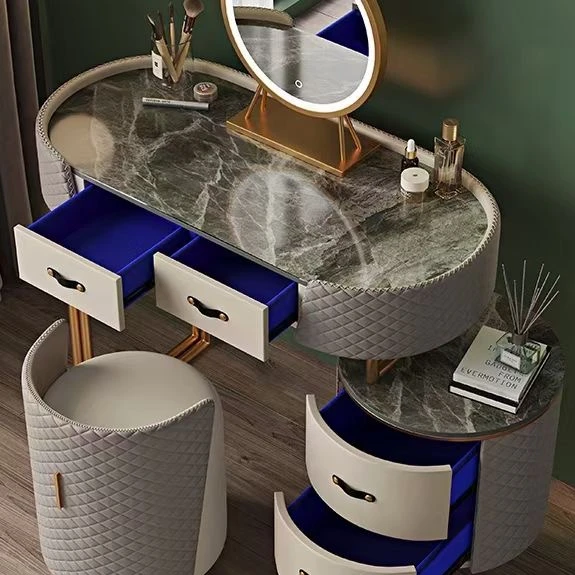 Extended Table Extendable Dressing Table with Mirror and Stool