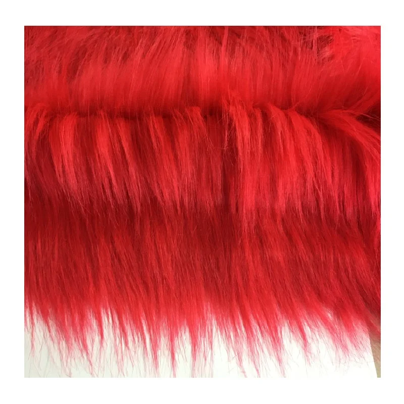 Red color long pile 110mm plush toy material imitation long hair fake faux fur fabric