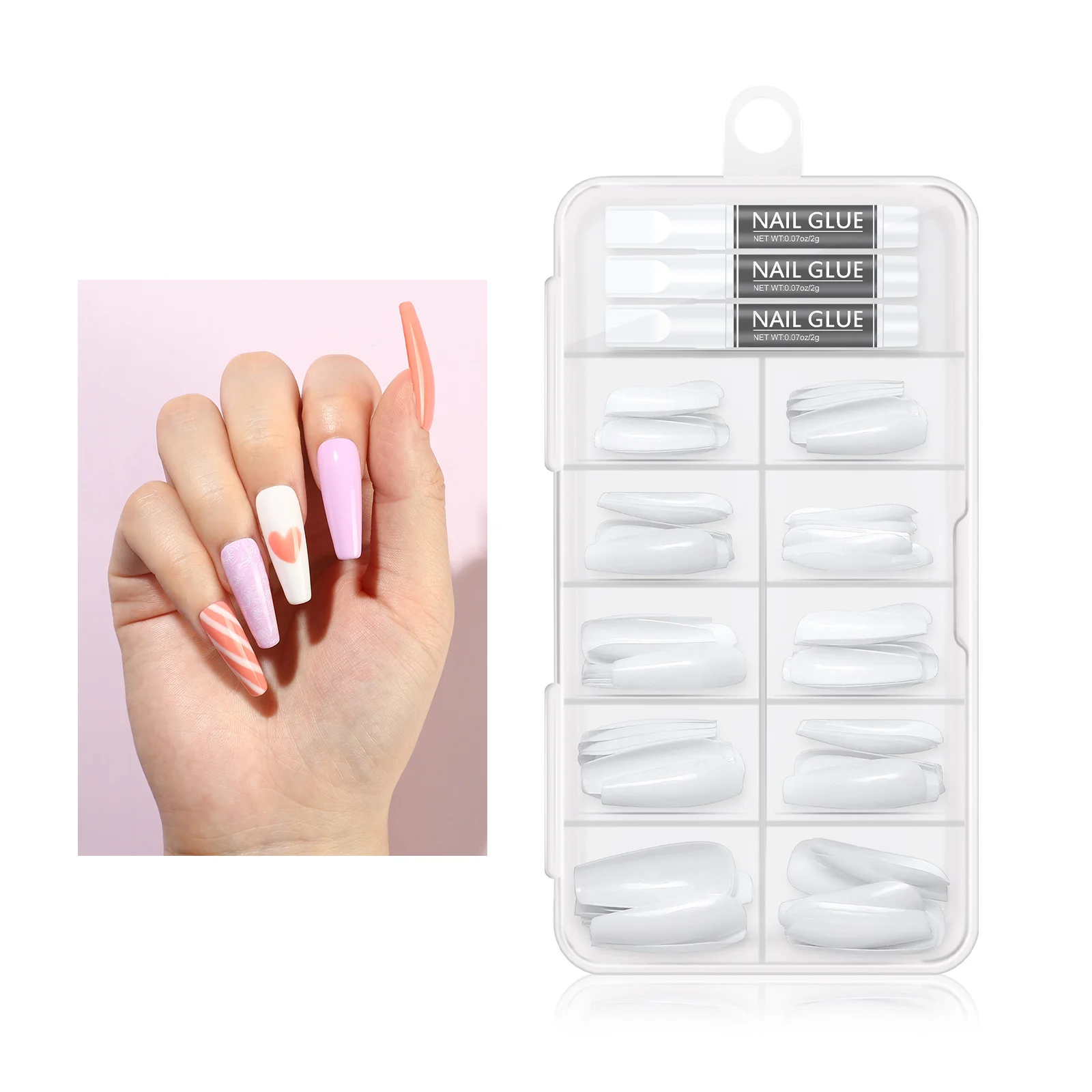 100pcs Box Nail Tips Full Cover French Customized Art Picture Style Finger with Nail Glue Color Design Material Origin Type OEM