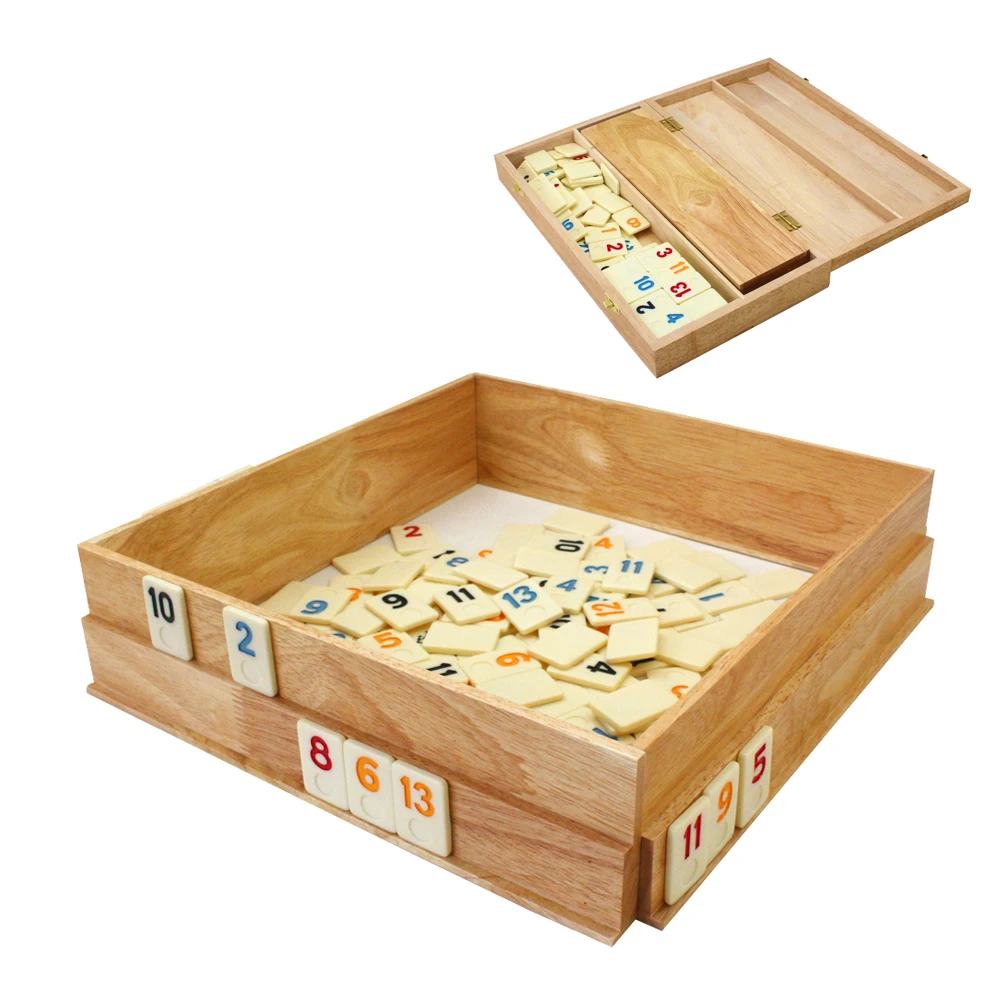 Деревянная игра Rummy Cube цветная с прочной плиткой и подносами хорошо окрашенные 106 плитки
