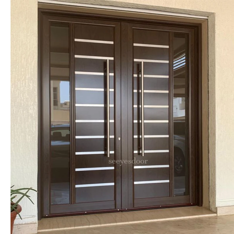 Italian Luxury Design Entrance Door Exterior Security Front Door Modern Entry Black Double Iron Door