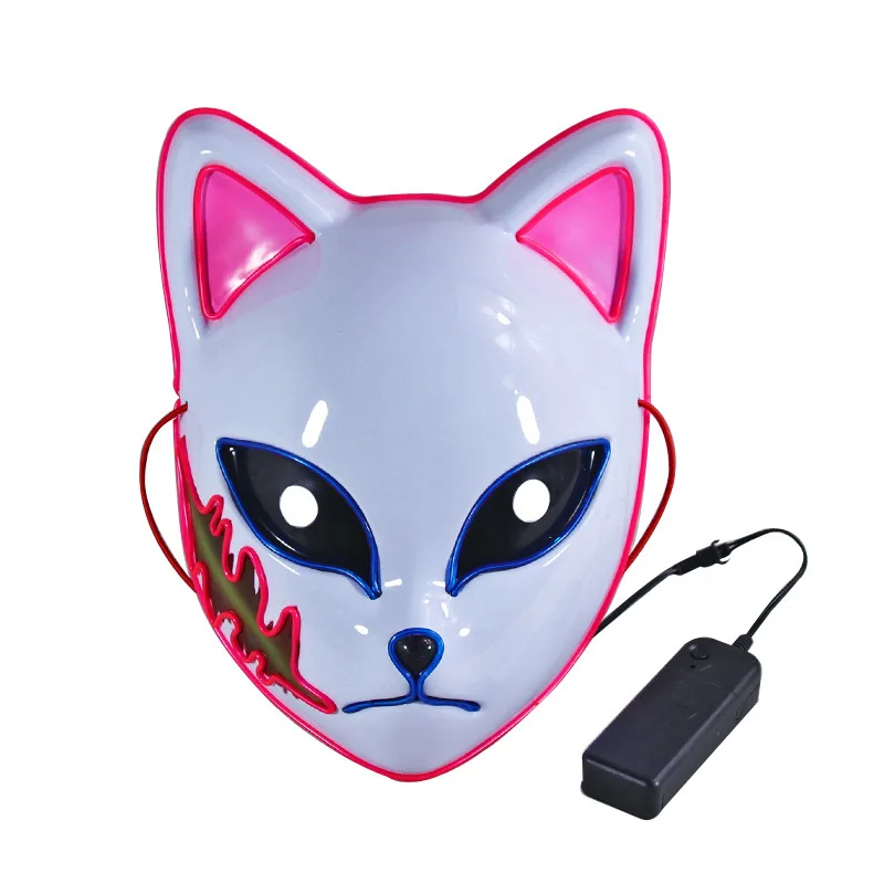 2021 New Arrival Neon LED Halloween Mask Japanese Anime Demon Slayer Cosplay EL Demon Slayer Fox Mask