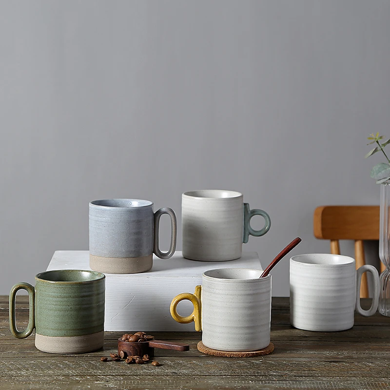 new -arrival japanese style vintage multiple color stoneware tea coffee customizable cups mugs with creative handle