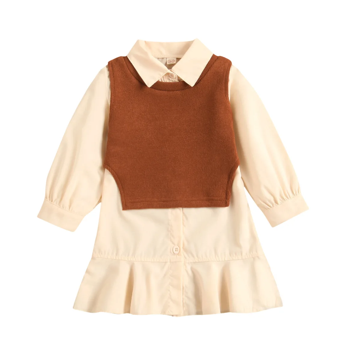 Autumn Winter Girls Dress Long Sleeved White Dresses for Kids Ruffled Princess Knitted Vest Two-piece Set Children Costume