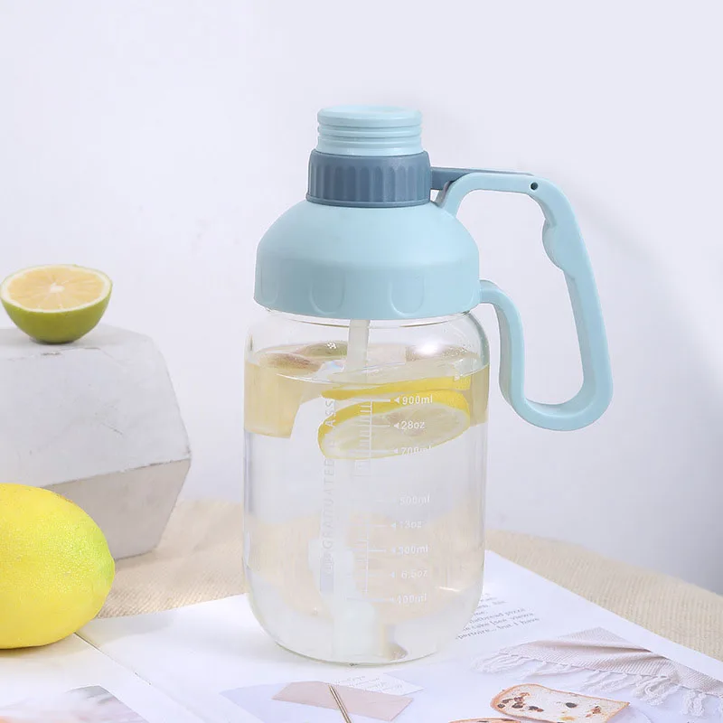 32oz 1L 1.5L Motivational Borosilicate Glass Water Bottle Sports with Handle Straw Measurement Scale for Hot or Cold Beverages