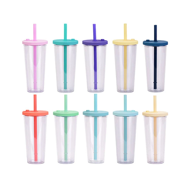 USA warehouse New design PP Bubble Tea Cup  Plastic Cup Drinks Double Enjoy Cups 700ml with lid for cold juice drinks