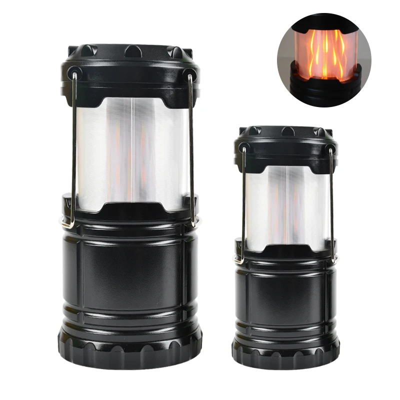 Factory wholesale portable Waterproof 360 degrees lighting battery power stretch close switch Flame Camping Light