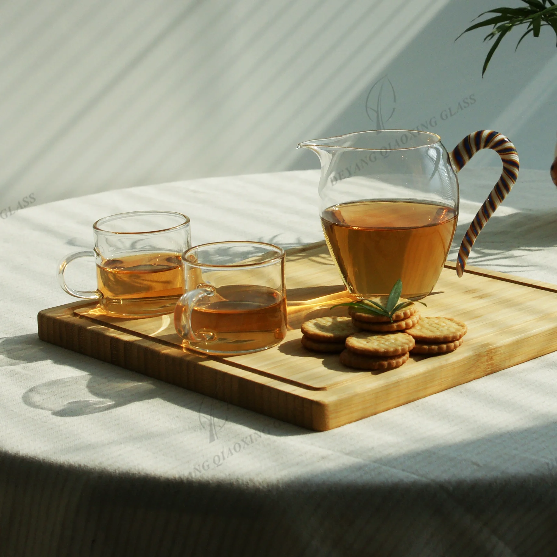 Clear Transparent Hand Blown Bulk Drinking Sets Juice Bubble Glass Cappuccino Milkshake Cup Borosilicate Glass with Color Handle