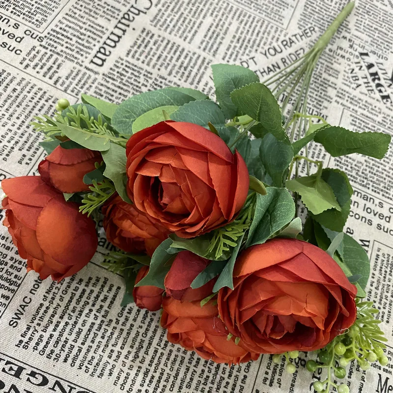 Spr Bridals Bouquet Wedding Reception Decoration Peony Artificial Single Flower Centerpieces Bouquet Silk Hydrangea Red Rose