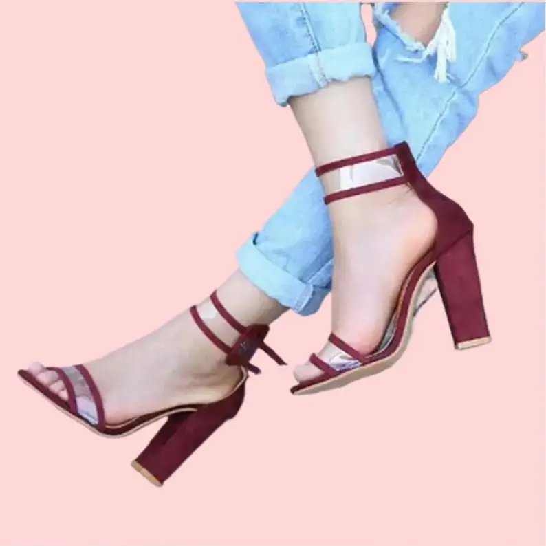 High Heel Sandals For Women Open Toe Ankle Buckle Strap Sexy Ladies Party Shoes with Zipper Closure and Love Style Pattern