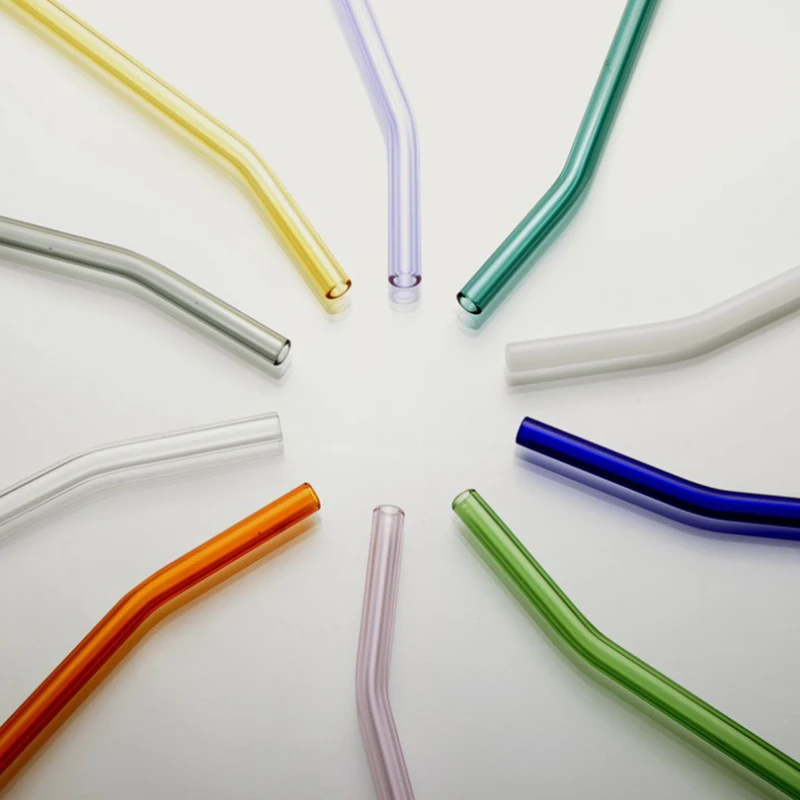 Wholesale Borosilicate Glass Straw Accept Customization Reusable Colorful Bent Glass Straws in Bulk
