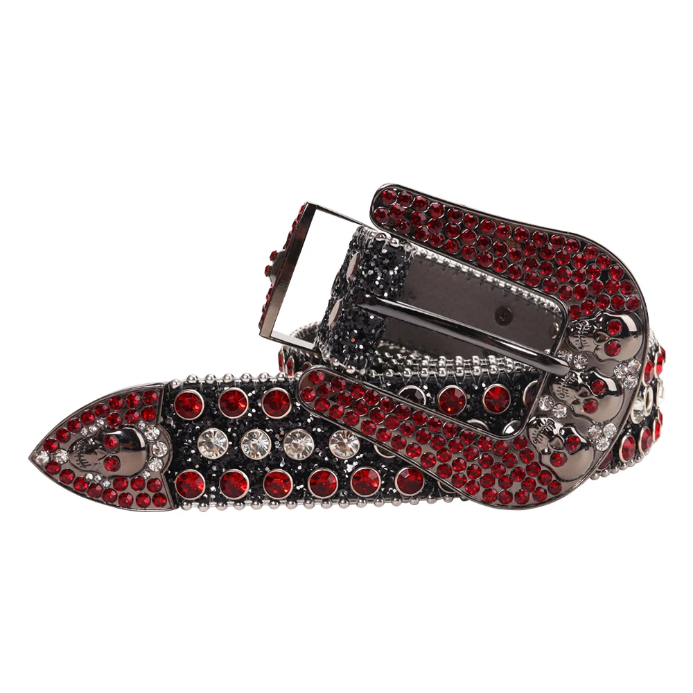 Manufacture Cheap New Western Designer Skull PU Diamond Crystal DNA Stone Studded Cowboy Belts Rhinestone Belt For Men