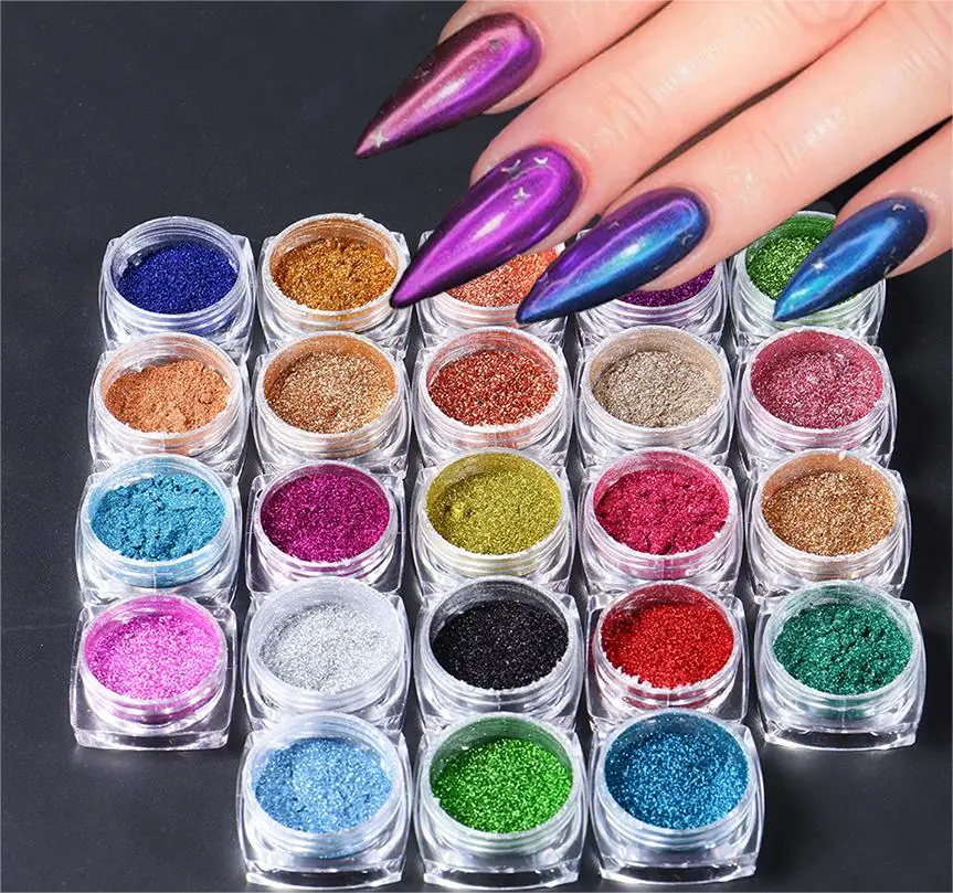 Wholesale Nail Chrome Mirror Powder Set Pigment Electroplated Metal Powder Acrylic Nail Laser Magic Powder Custom Package