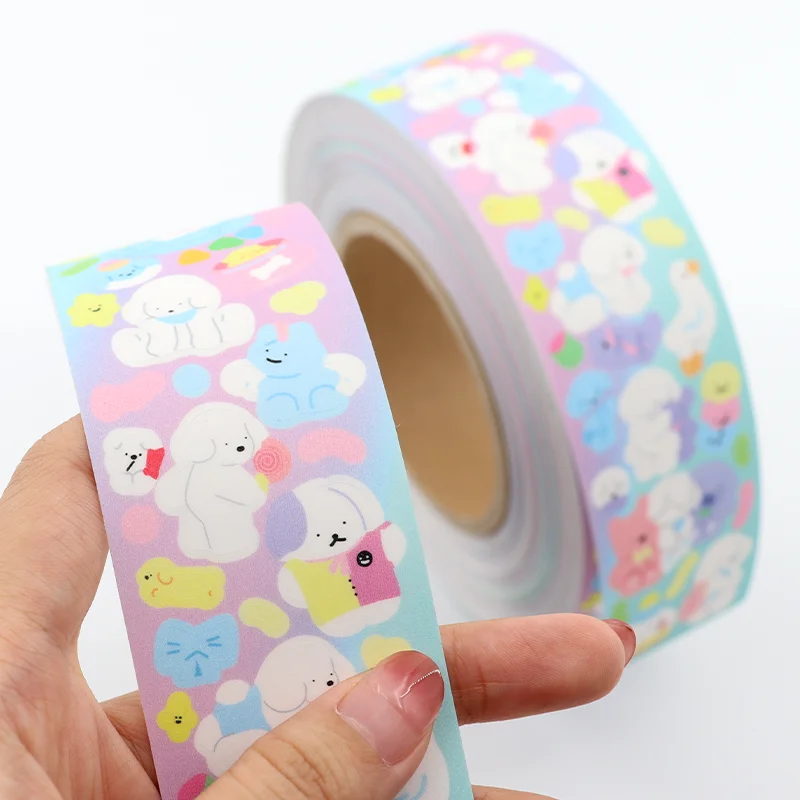 Custom Printing Lovely Journal Decoration sticker roll cute Self Adhesive Vinyl kawaii Kiss Cut Sticker Sheet