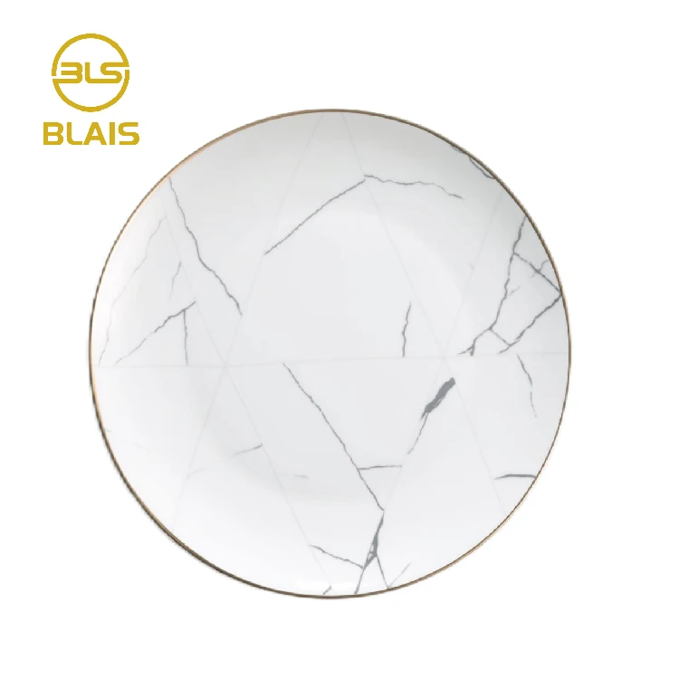 modern simple dining wedding gold rim white porcelain ceramic marble plate dinnerware set, bone china luxury table setting
