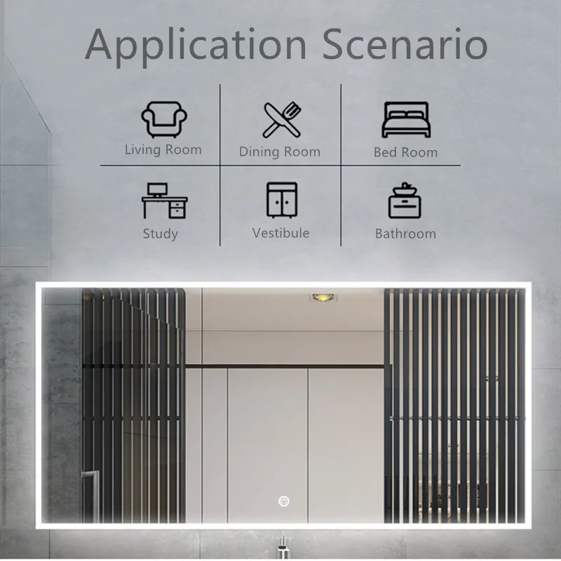 Smart Mirror Home and Hotel Custom Touch Screen Anti-fog Backlight Led Light Bathroom Mirror