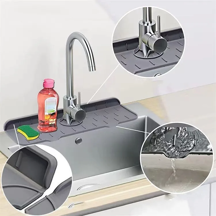 Eversoul Faucet Water Catcher Pad Tray Protectors Mat Silicone Sink Splash Guard for Kitchen Bathroom Counter Top