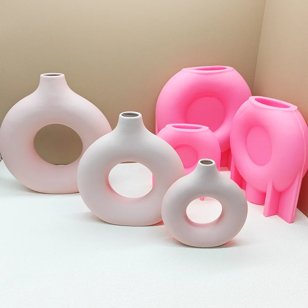 Large Nordic Circles Vase Silicone Mold Home Ornaments Desktop Decorations Casting Mould DIY Concrete Gypsum Vase Making Tool