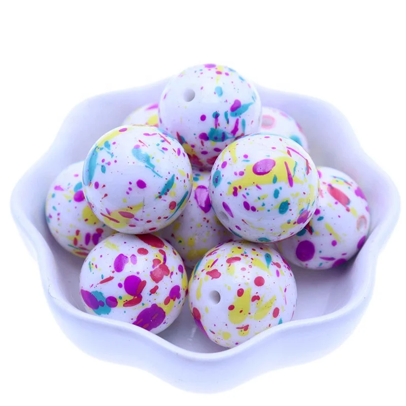 Wholesale 20mm Loose Rainbow Spot Spray Paint Round Splatter Print Acrylic Beads