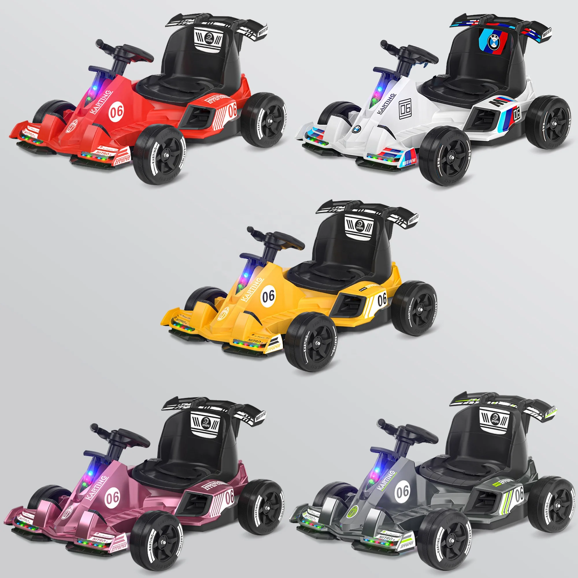 Ride-on cars for kids learning toys Cool go-kart car Spray electric 4WD RC 2.4G 12V 7A large battery Safe Early swing car 380W