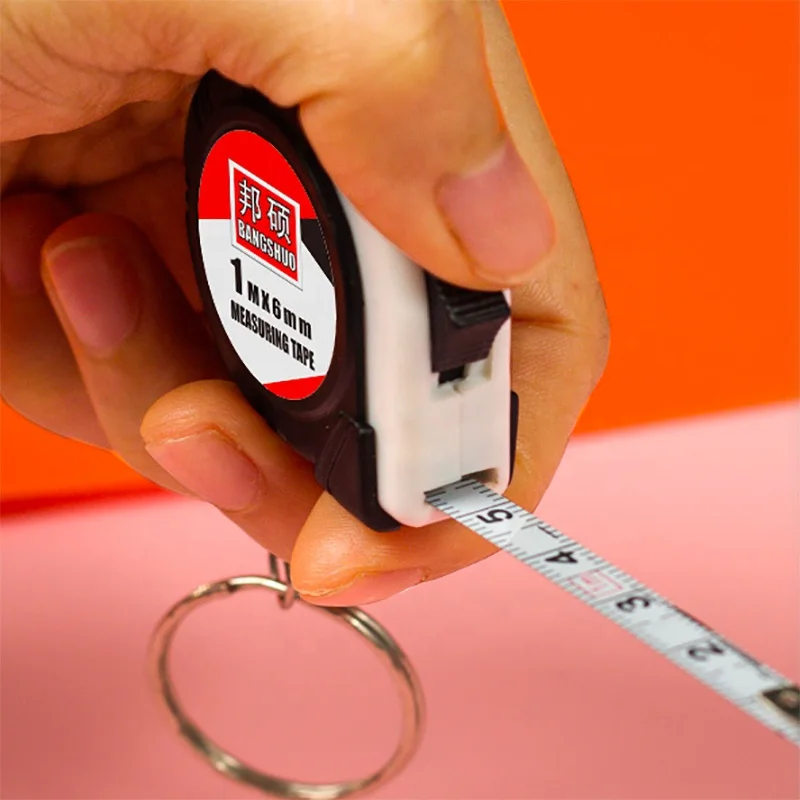 Keychain Measure Tape Ruler Customized Logo Mini Plastic Retractable 1Meter Tape Measure with Keychain