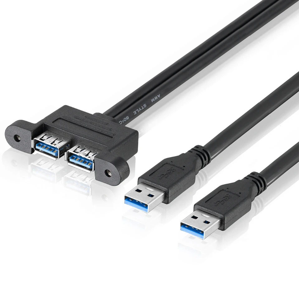 USB 3.0 Male to Dual USB 3.0 Female USB 3.0 Extension Cable with Screw Panel Mount Shielded 30cm 50cm 1m 1.5m