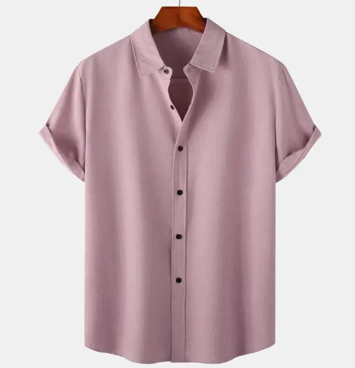 Wholesale Plain Casual Mens Tops Summer Short Sleeve Buttons Up Cotton Linen Shirts Men Clothing