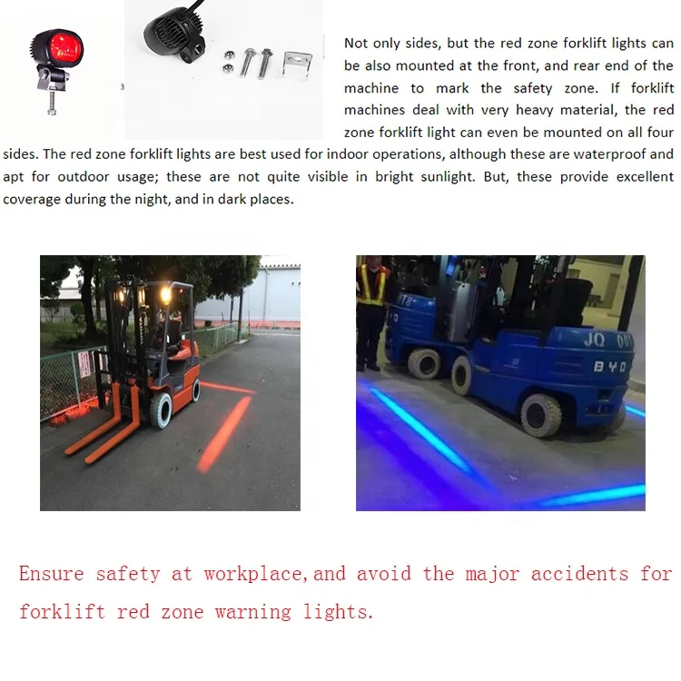 6W 10-80V DC LED blue/red zone forklift safety warning light