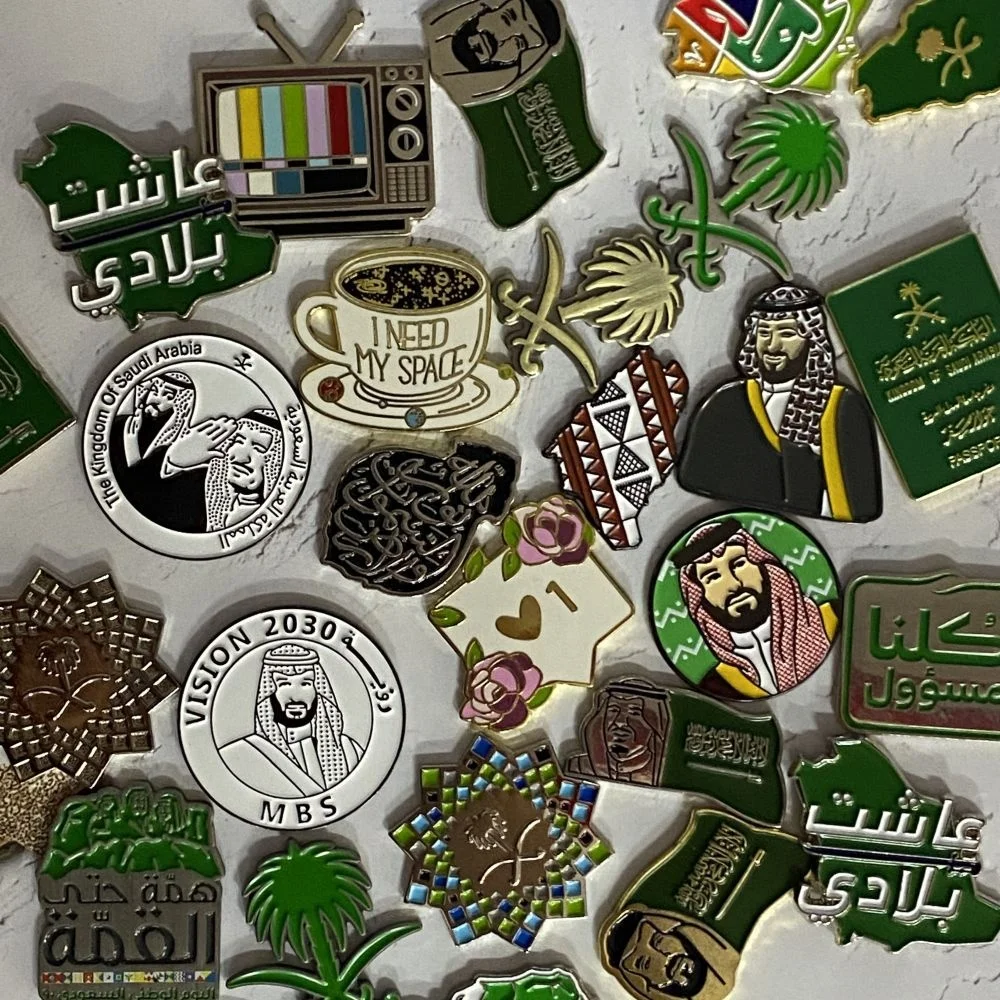Wholesales Custom Ksa MBS Saudi National Flag Emblem Pin King Prince&crown Prince brooch pin Badge