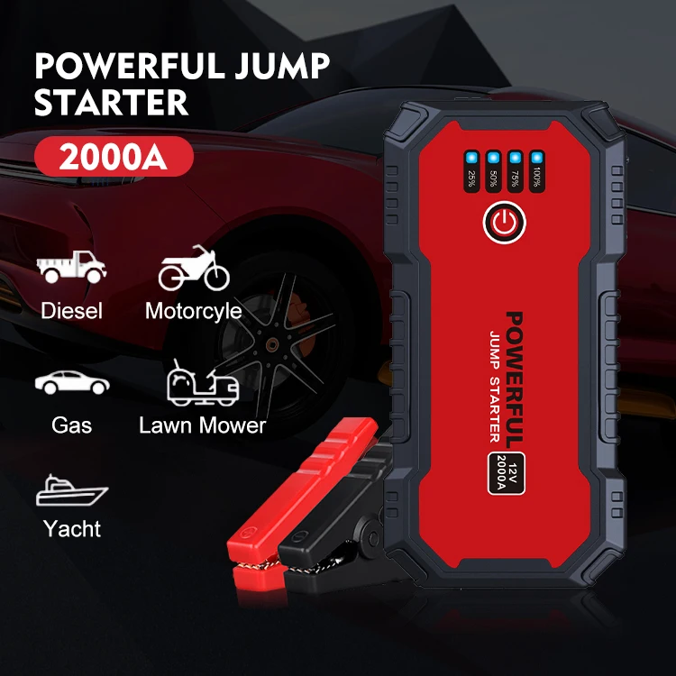 12V аварийного автомобиля скачок стартер 20000 мАч Аккумулятор Booster супер конденсатор с алюминиевой крышкой автомобильное пусковое устройство внешний аккумулятор 2000A со светодиодной вспышкой