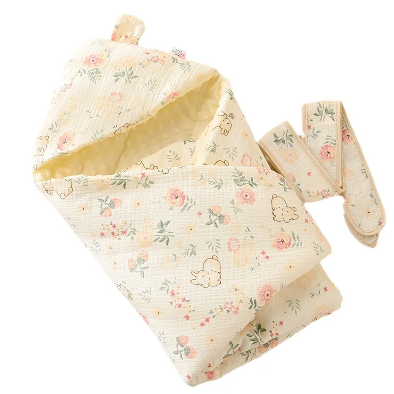 High quality Baby Swaddle Soft Cotton Newborn Peas Velvet Quilt Floral Blanket Swaddle Cover