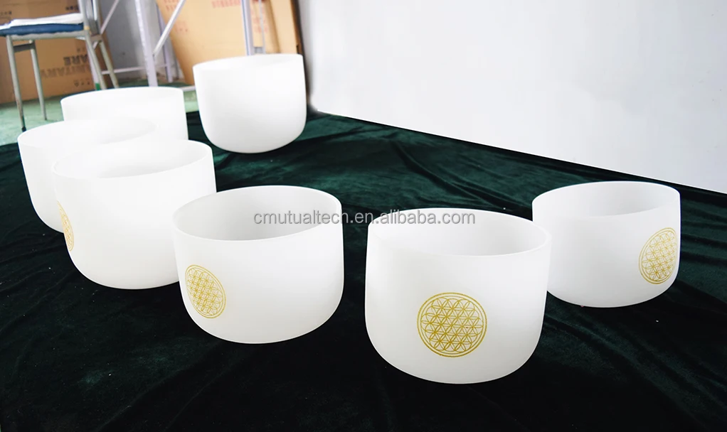 Life Flower Chakra Singing Bowl  Set  432 HZ Color gradient 7pcs of 6-12inch Crystal Singing Bowls for sound healing