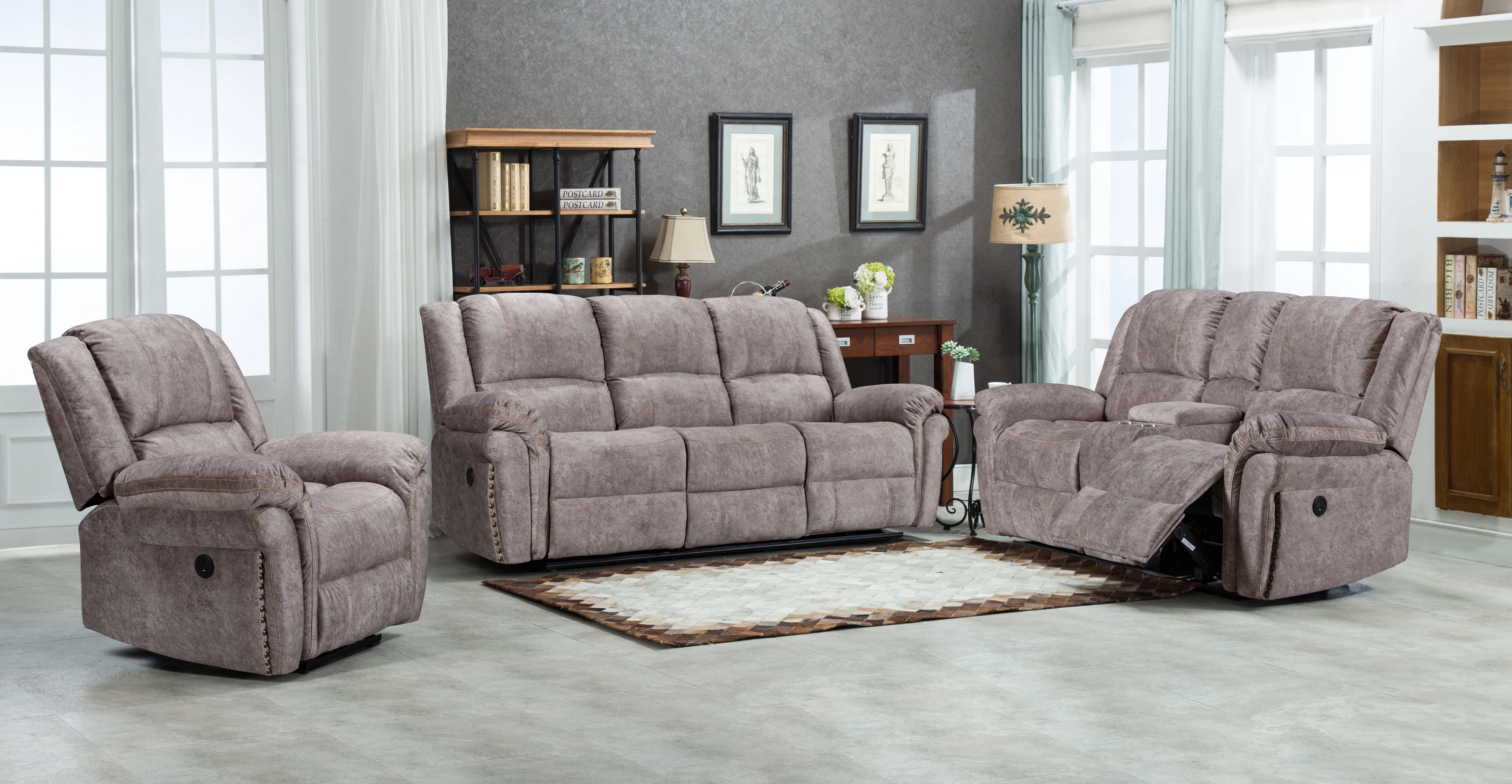 Modern Rocker Recliner Chair Carton Box Wood Warehouse Environmental Protection PU and Waterproof with Heated Massage Leather