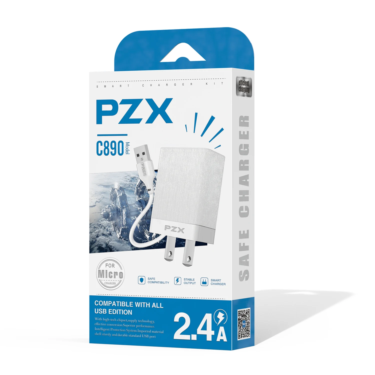 PZX C890 Smart Usb Charger single Port Universal Travel Fast Charger Pcb 5v 2.4a Usb Wall Charger With Cable