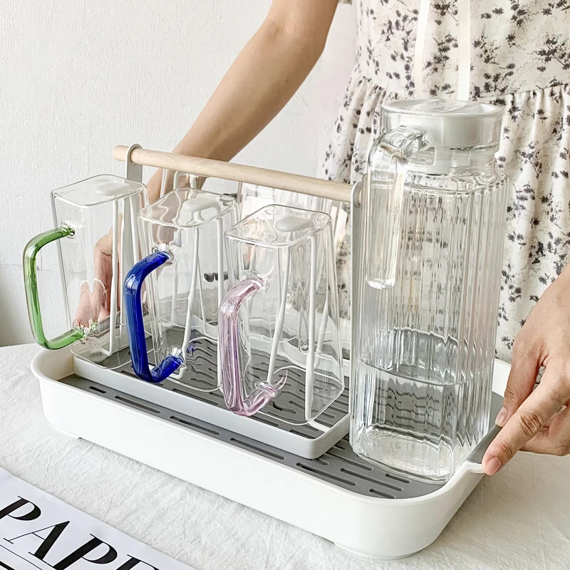 High Borosilicate Square Glass With Colored Handle Clear Pyrex Glass Coffee Cup Set