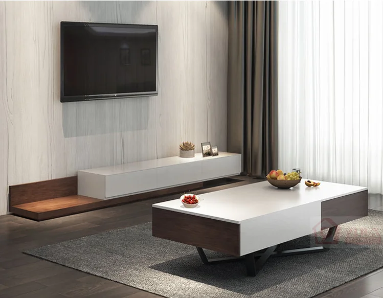 Nordic minimalist TV cabinet coffee table combination modern light luxury retractable TV cabinet